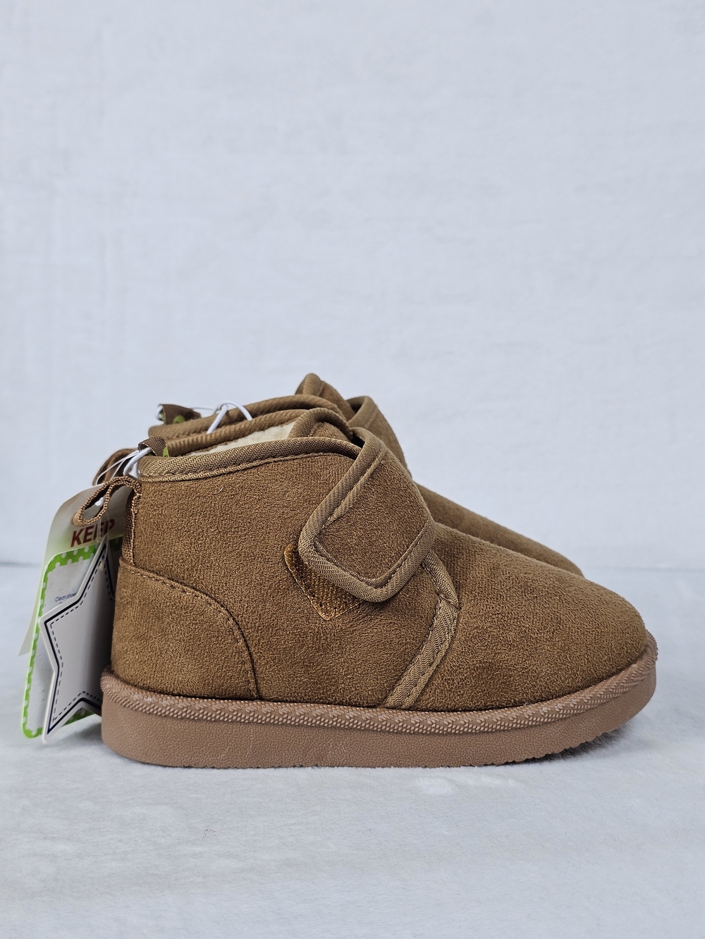 Toddler Fleece Lined Winter Booties Faux Suede Tan Shoes First Steps Size 9